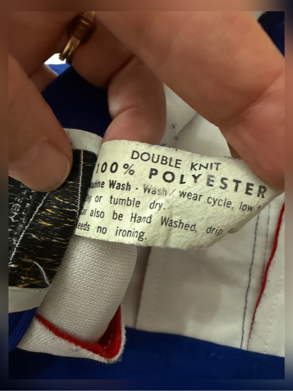 Dehen Knitting Co Vintage Blue Pleated Cheerleader Mini Skirt with Red & White - Picture 6 of 9